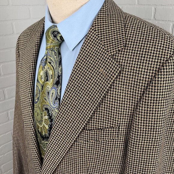 Ralph Lauren Chaps Men 40Tall‎ Black Tan Houndstooth Silk Wool Classic Canada - Picture 1 of 15